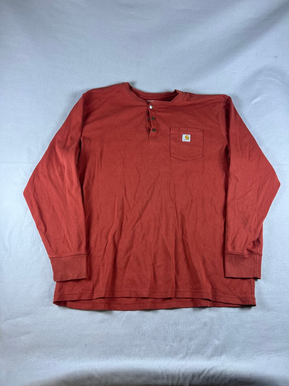 Carhartt Henley Shirt Mens 3XLT Burnt Orange Long Sleeve Relaxed Fit Pocket Tee